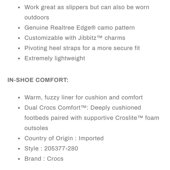 CROCS REALTREE EDGE LINED CLOGS ( W7 OR M5 ) IN CHOCOLATE / CAMOUFLAGE - Picture 5 of 8